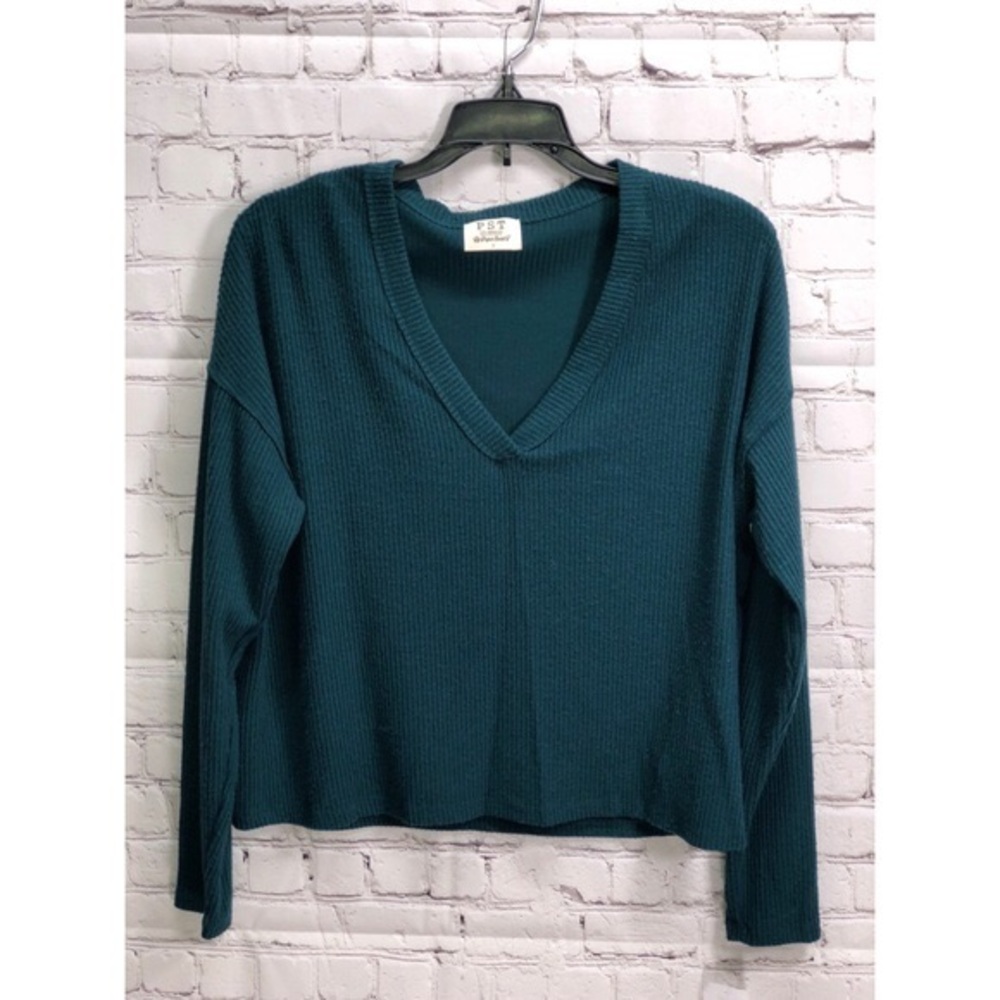 Project Social T Teal Ribbed V-Neck Top